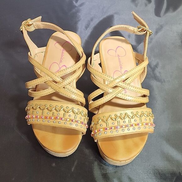 JESSICA SIMPSON LITTLE/BIG GIRL'S FALLON CORK-WRAPPED MIDSOLEWEDGE SANDAL SHOES - Picture 2 of 15